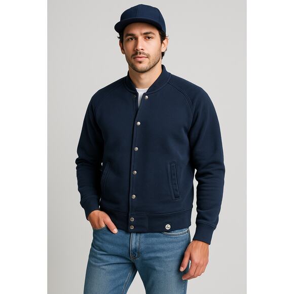 American Giant Bomber Jacket XL Navy Made in USA Cotton Fleece Mens - Picture 1 of 13